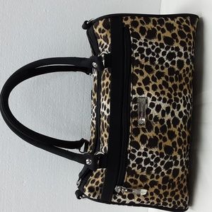 Collection Leopard Print Handbag 3 Sections Black Brown